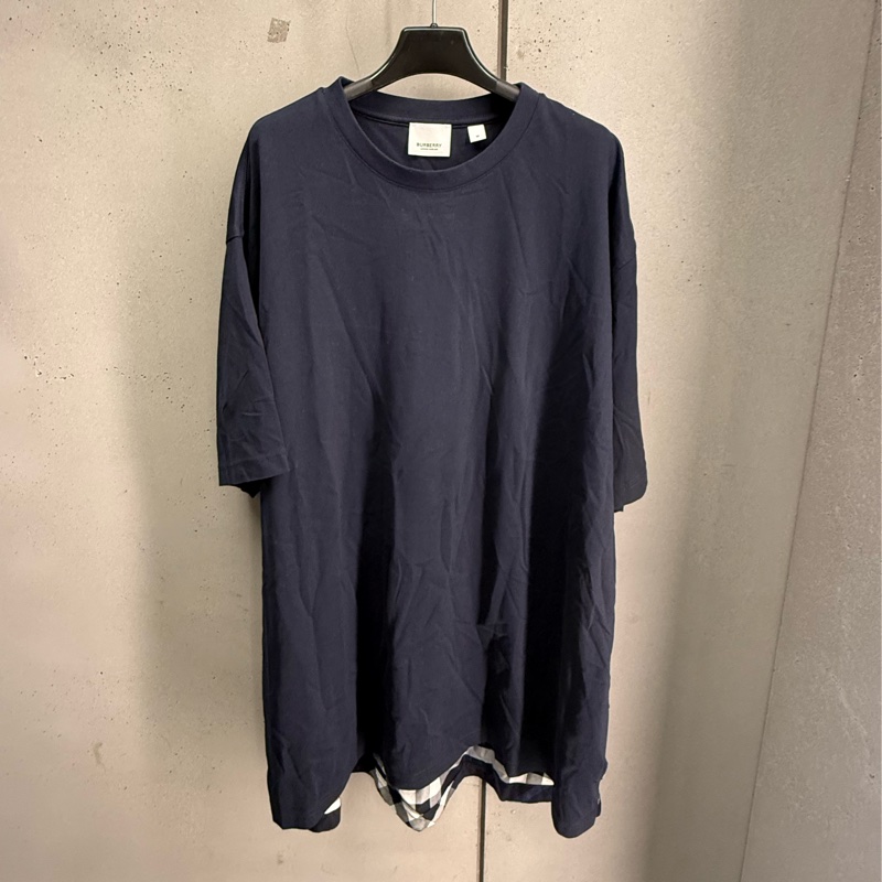 二手海軍藍Burberry拼接短袖T恤-5