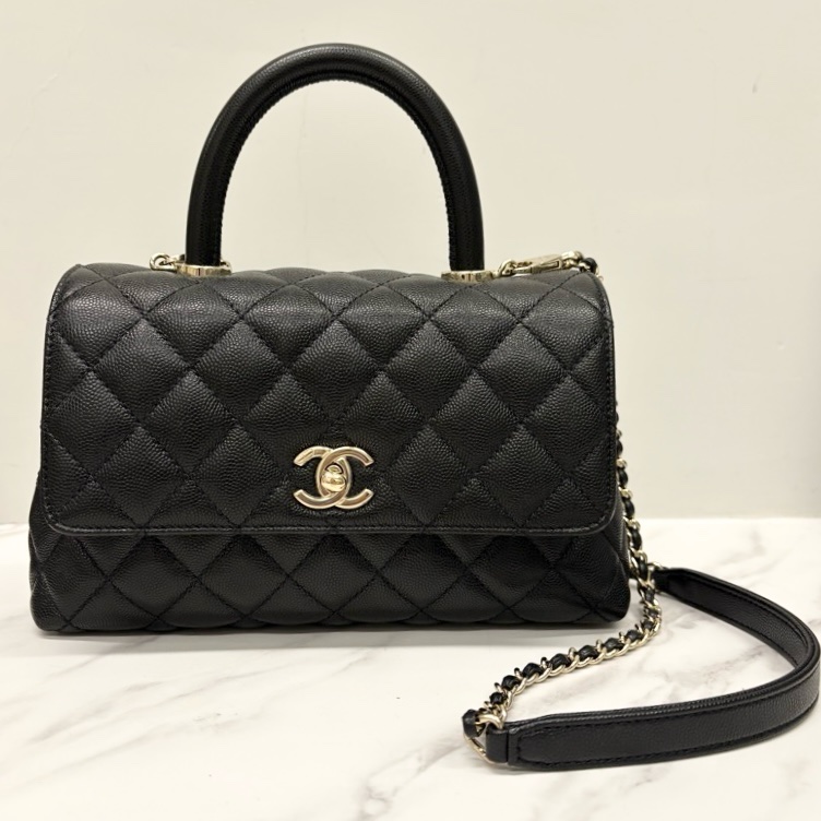 Chanel 香奈兒 coco handle 黑金 附購證 少用9成新-6
