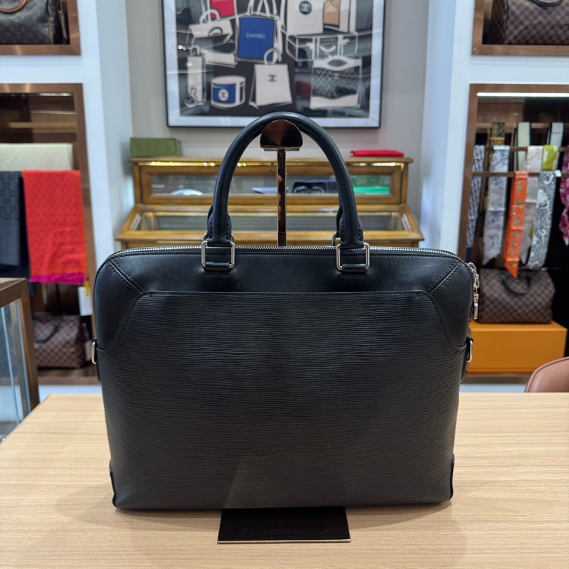 LV路易威登黑色水波紋公文包電腦包單肩包斜挎包手提包常規 缺肩带)-6