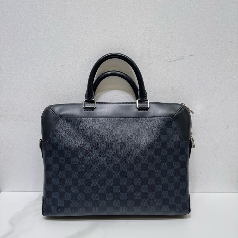 LV/路易威登黑棋盤格男士手提公文包,可手提可斜挎休閒商務多用包,一隻帥氣十足公文包~18年~尺寸約:36x27.5x6cm(缺失肩帶)-0