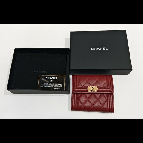 Chanel boy wallet 皮革 短夾 銀包 3折錢包