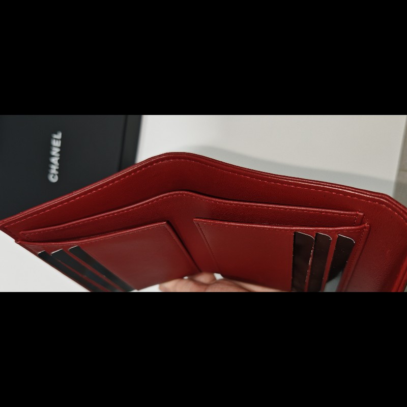 Chanel boy wallet 皮革 短夾 銀包 3折錢包-3