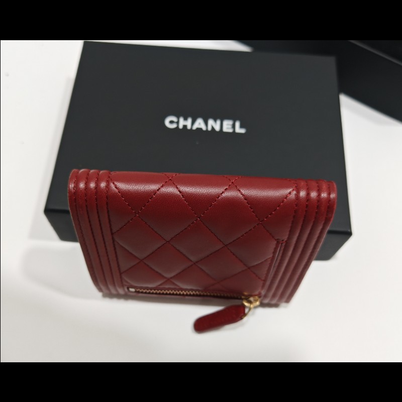Chanel boy wallet 皮革 短夾 銀包 3折錢包-10