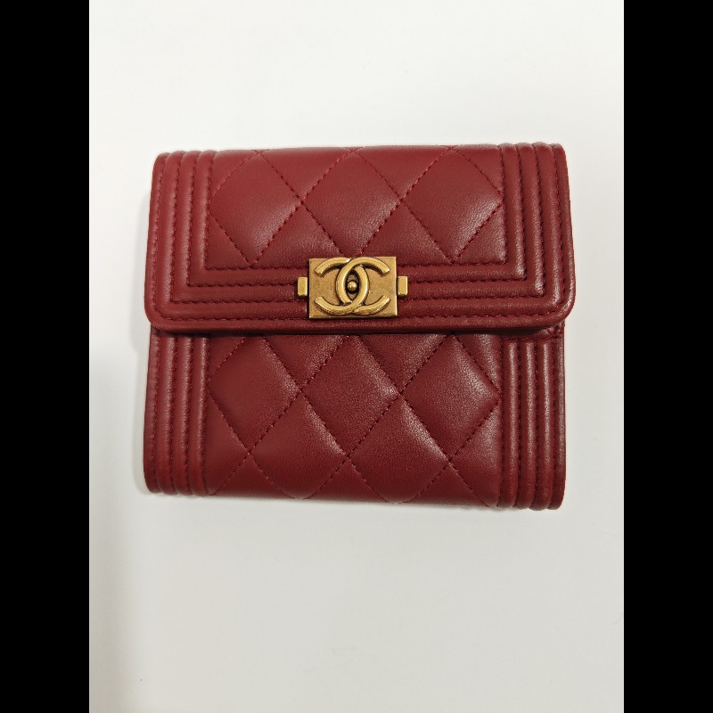 Chanel boy wallet 皮革 短夾 銀包 3折錢包-18