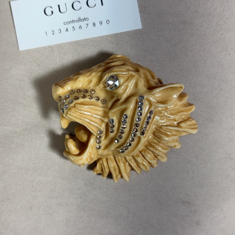 🐯全新閒置 Gucci 古馳 大虎頭鑲鑽 胸針 別針-3