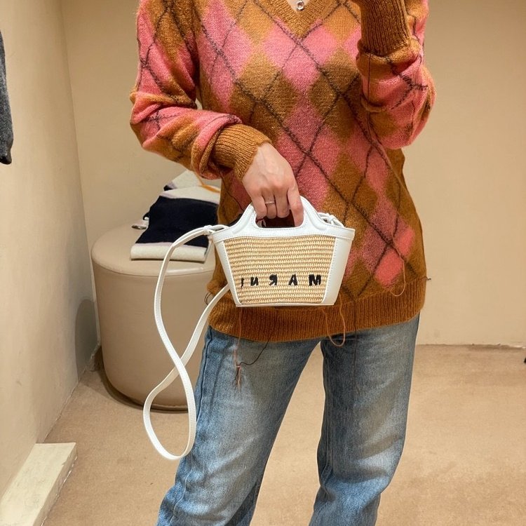 🎊新品特賣🎁Marni Micro Tropicalia 皮革和拉菲草編織包 白色/付長肩帶-3