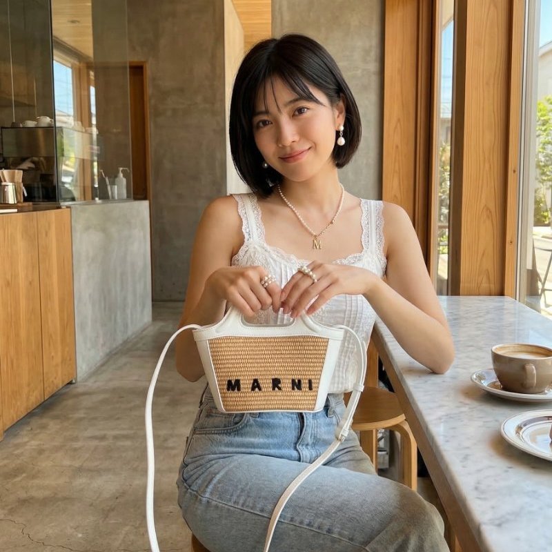 🎊新品特賣🎁Marni Micro Tropicalia 皮革和拉菲草編織包 白色/付長肩帶-8