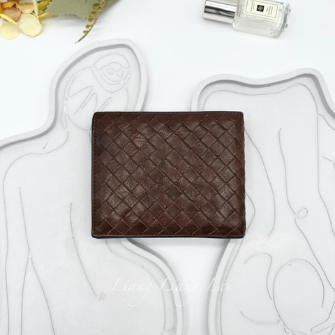 BOTTEGA VENETA BV經典編織小羊皮咖啡色撞色短夾