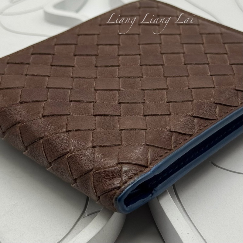 BOTTEGA VENETA BV經典編織小羊皮咖啡色撞色短夾-20