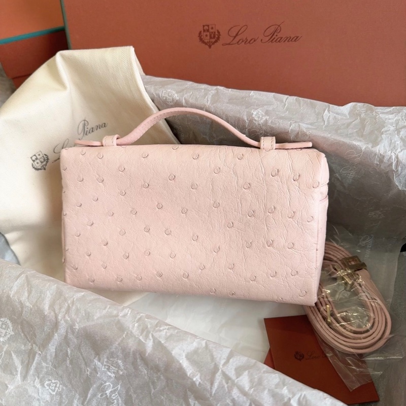 【全新 ✨ 全網最低價！】Loro piana 19  鴕鳥皮 櫻花粉色 飯盒包 斜挎包（下單前先詢問庫存❗️）-2