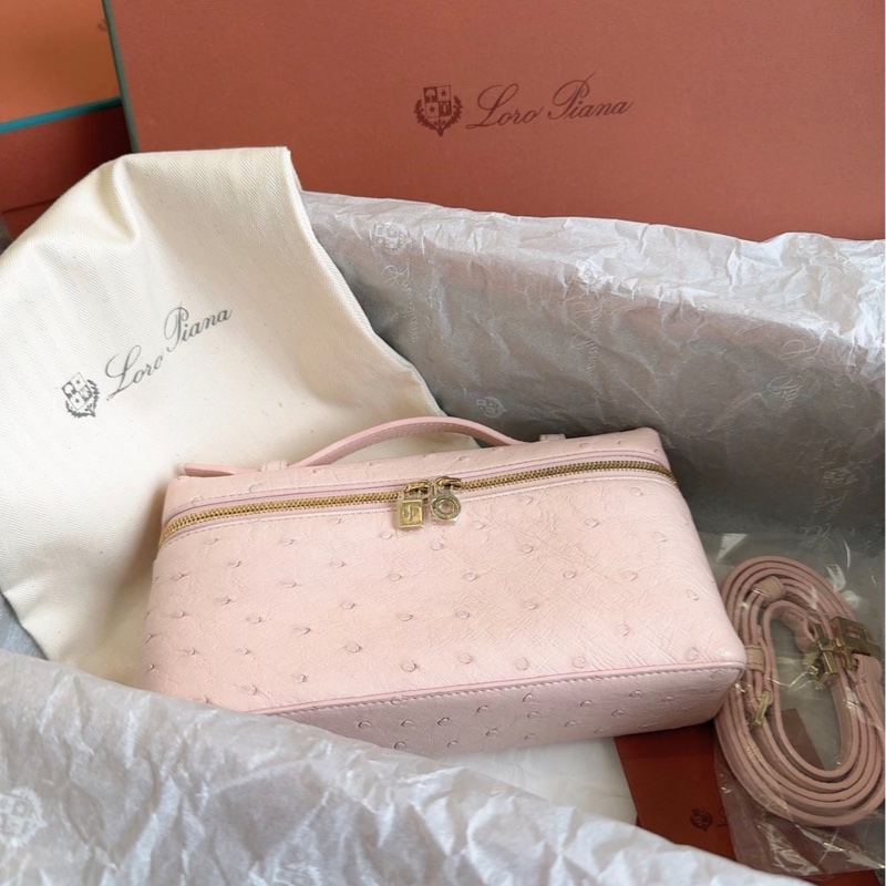 【全新 ✨ 全網最低價！】Loro piana 19  鴕鳥皮 櫻花粉色 飯盒包 斜挎包（下單前先詢問庫存❗️）-5