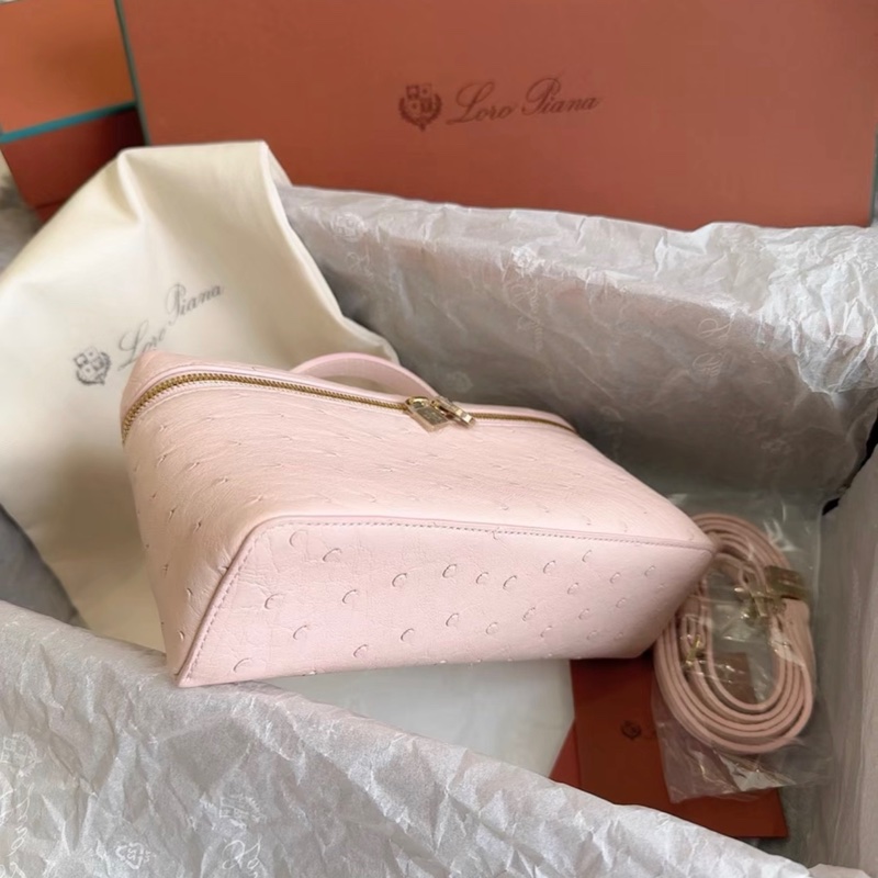 【全新 ✨ 全網最低價！】Loro piana 19  鴕鳥皮 櫻花粉色 飯盒包 斜挎包（下單前先詢問庫存❗️）-6