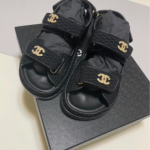 Chanel 香奈兒經典款魔術貼涼鞋38.5碼