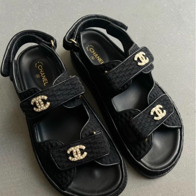 Chanel 香奈兒經典款魔術貼涼鞋38.5碼-1