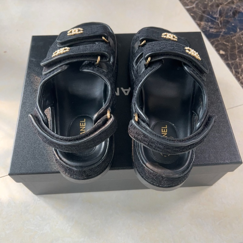 Chanel 香奈兒經典款魔術貼涼鞋38.5碼-4