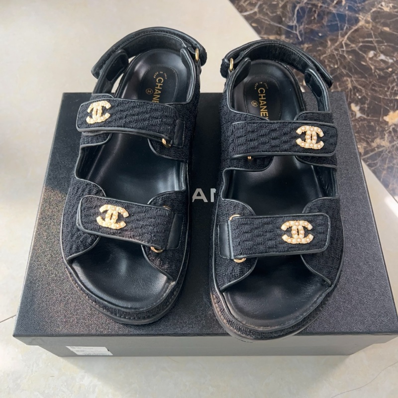 Chanel 香奈兒經典款魔術貼涼鞋38.5碼-10