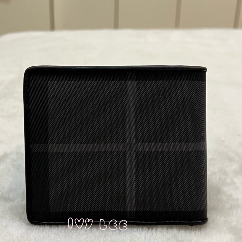 BURBERRY 經典黑灰格紋 翻蓋短夾 零錢袋 5卡層 正品 二手精品-1