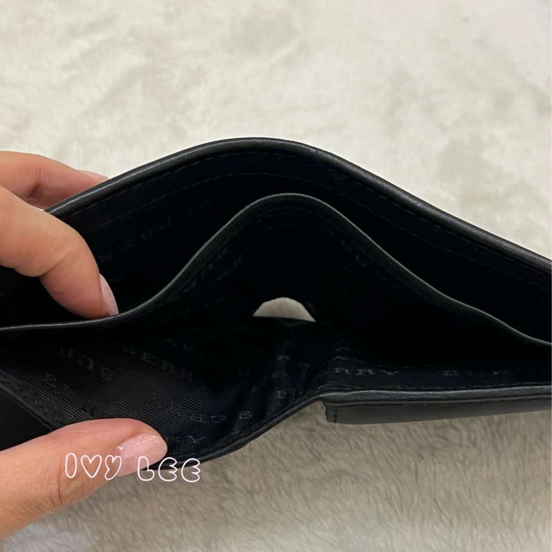 BURBERRY 經典黑灰格紋 翻蓋短夾 零錢袋 5卡層 正品 二手精品-3