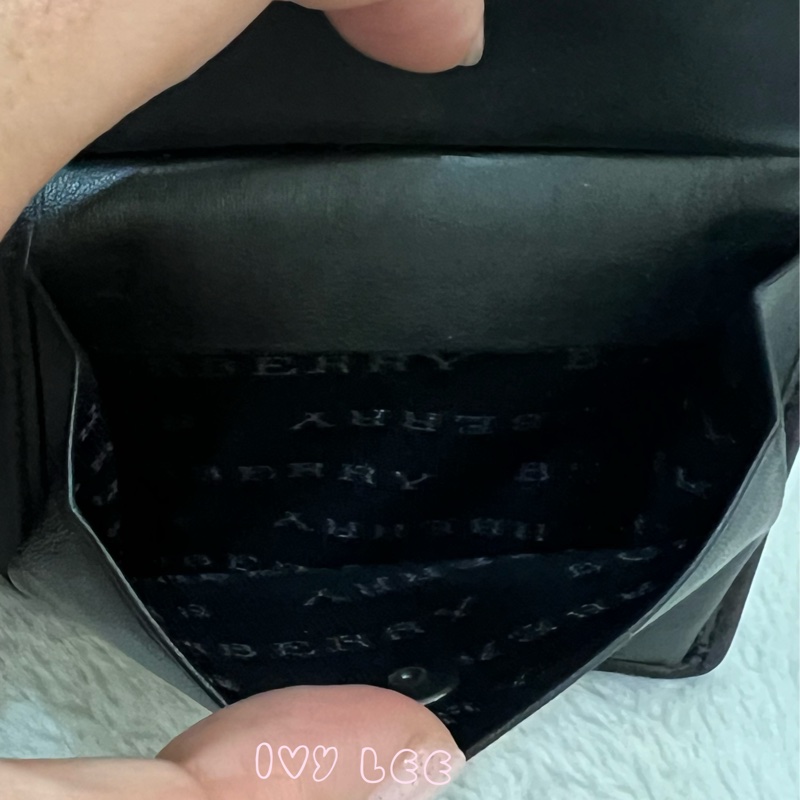BURBERRY 經典黑灰格紋 翻蓋短夾 零錢袋 5卡層 正品 二手精品-10