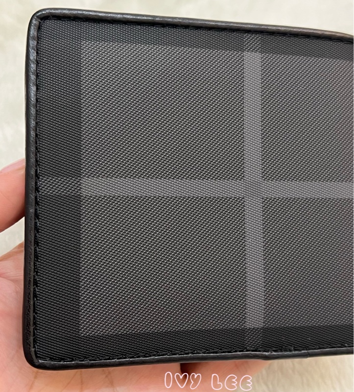 BURBERRY 經典黑灰格紋 翻蓋短夾 零錢袋 5卡層 正品 二手精品-24