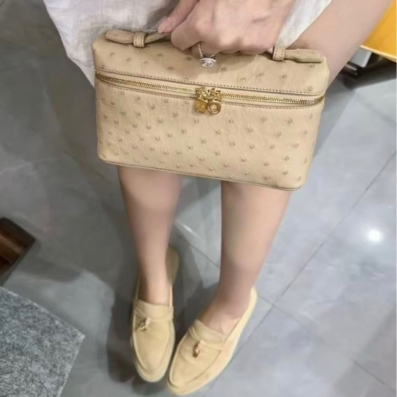 【全新 ✨ 全網最低價！】Loro piana 19  鴕鳥皮 米黃色 飯盒包 斜挎包（下單前先詢問庫存❗️）-9