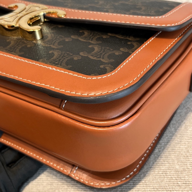 98新 Celine賽琳棕色老花凱旋門中號單肩包  無附件-5