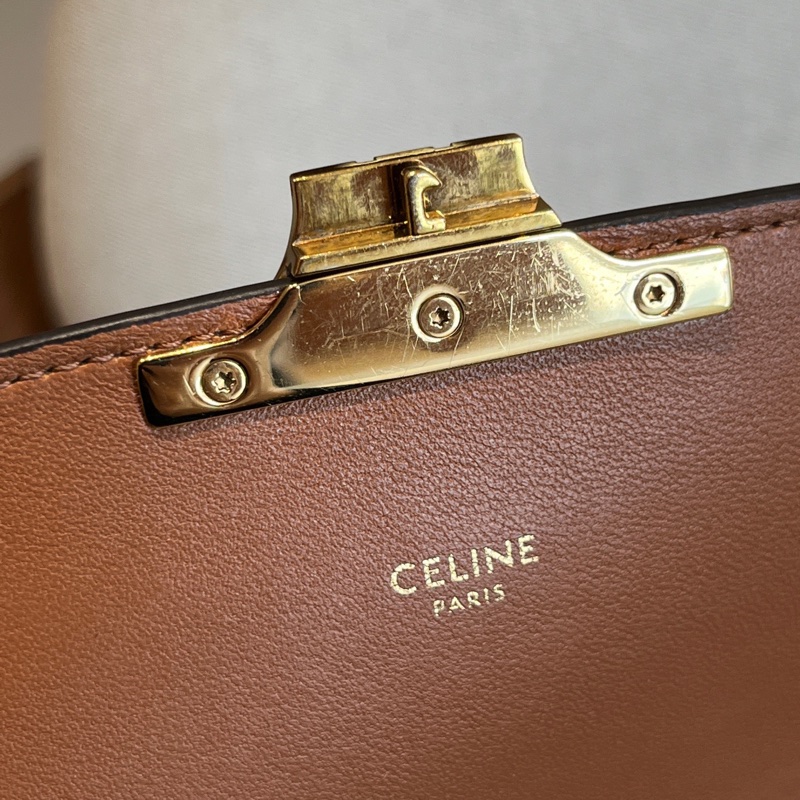 98新 Celine賽琳棕色老花凱旋門中號單肩包  無附件-9