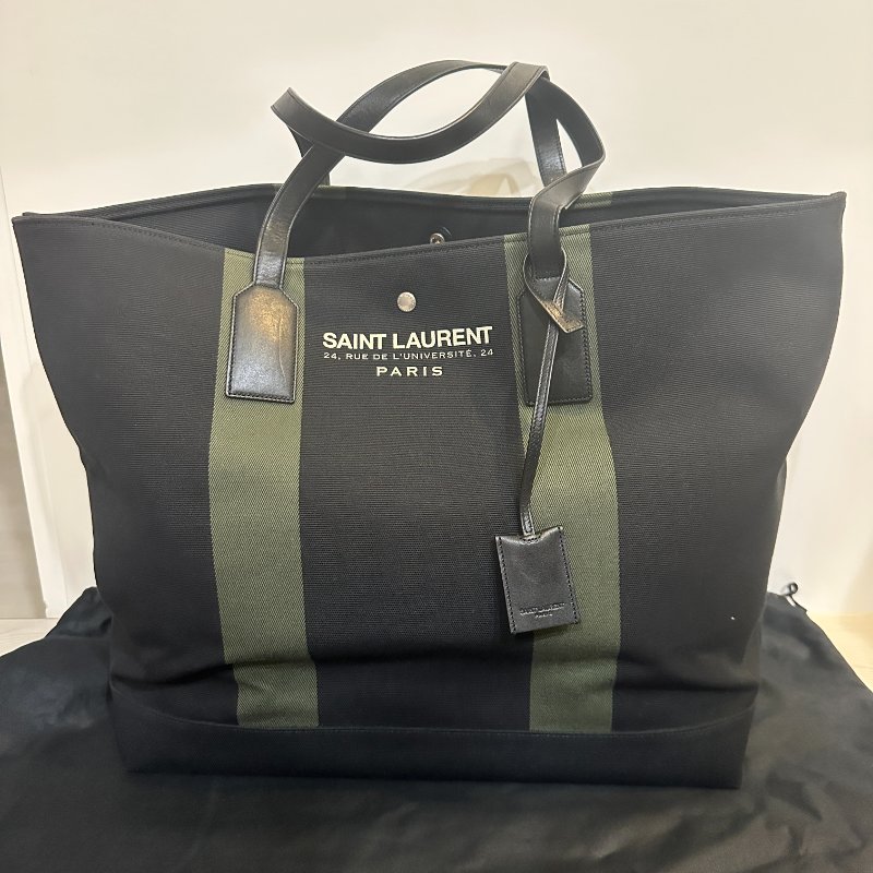 SAINT LAURENT 托特包｜大容量帆布拼皮｜全新未使用｜男女適用✨-0