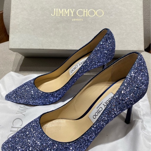 98新 JIMMY CHOO周仰傑 藍色爆閃亮片高跟鞋  37.5碼 跟高9cm