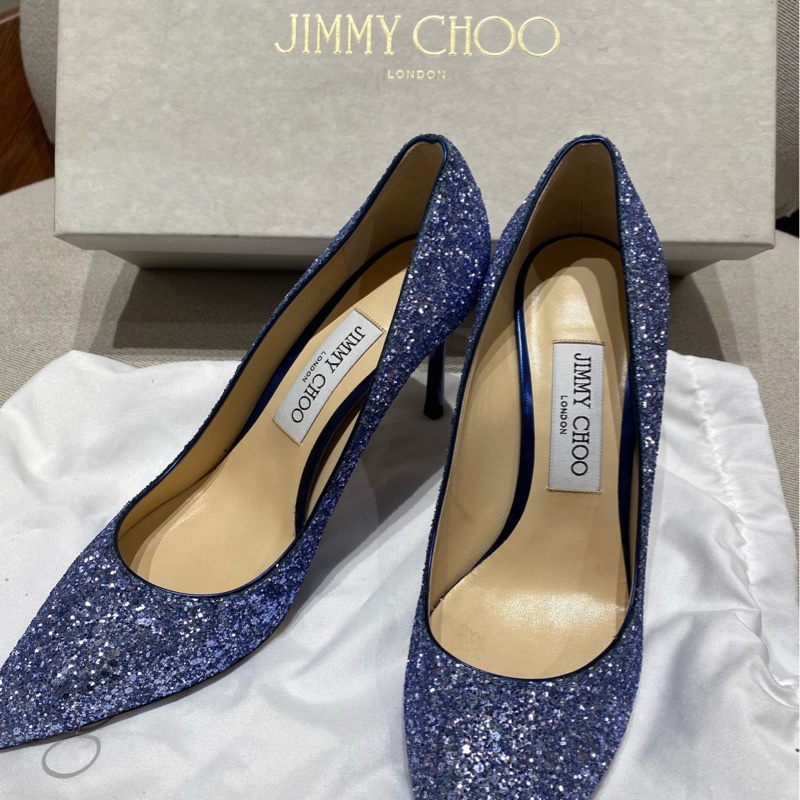 98新 JIMMY CHOO周仰傑 藍色爆閃亮片高跟鞋  37.5碼 跟高9cm-1
