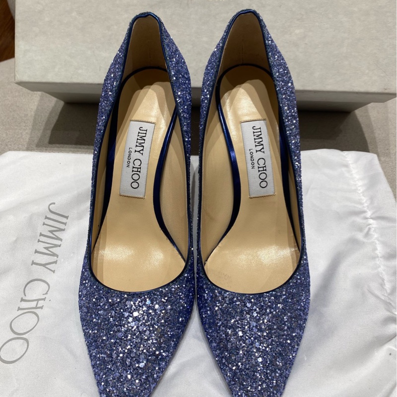 98新 JIMMY CHOO周仰傑 藍色爆閃亮片高跟鞋  37.5碼 跟高9cm-2