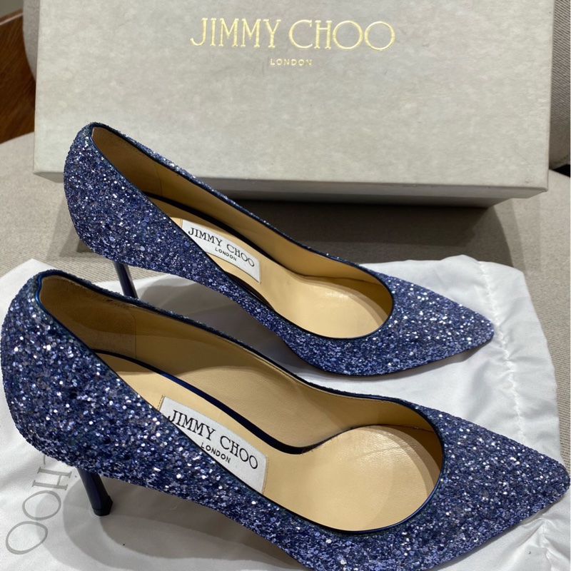98新 JIMMY CHOO周仰傑 藍色爆閃亮片高跟鞋  37.5碼 跟高9cm-3
