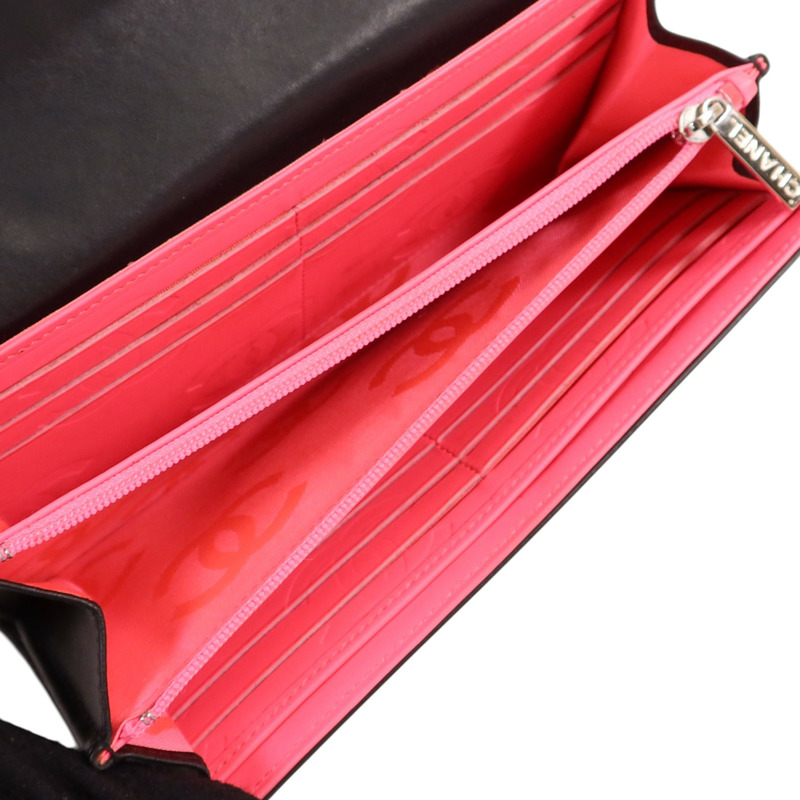 CHANEL 牛皮皮革Cambon Long Wallet銀扣長錢包-5