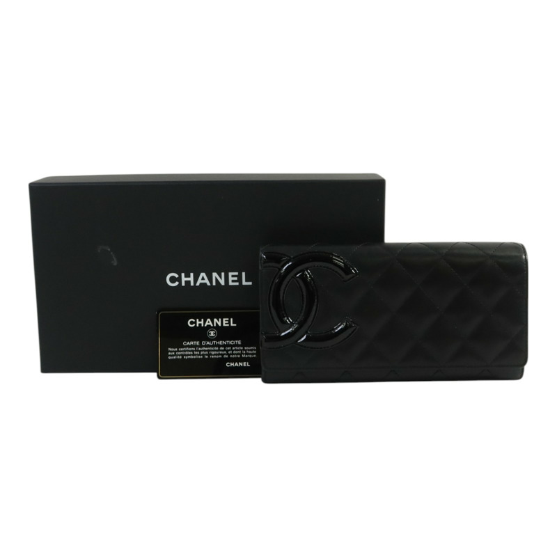 CHANEL 牛皮皮革Cambon Long Wallet銀扣長錢包-9