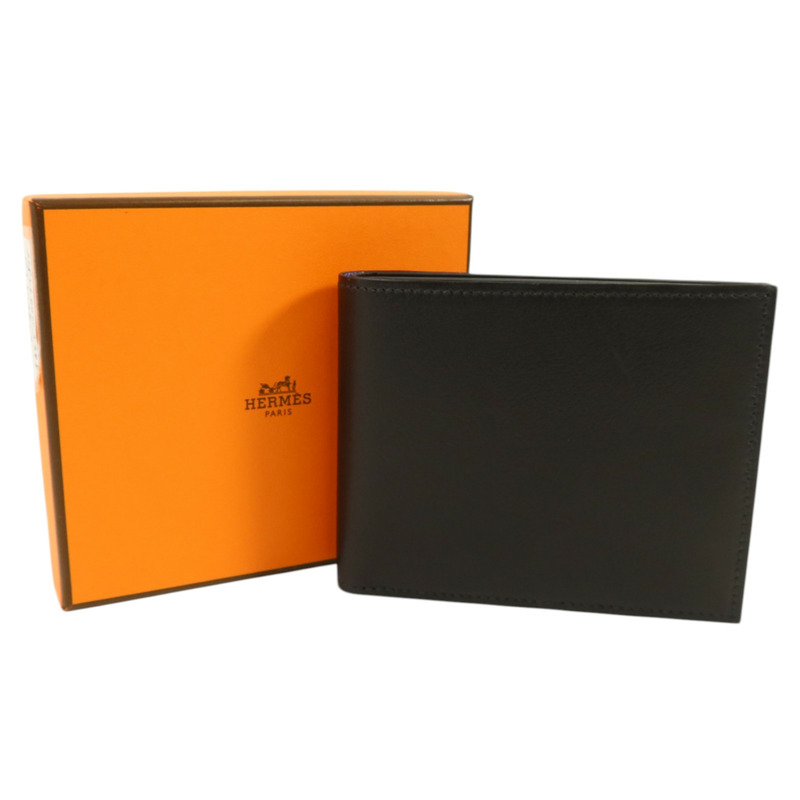 HERMES Evergain皮革Citizen Twill Compact Wallet錢包Noir-9