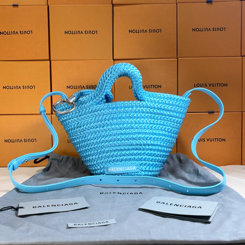 ‼️全台最甜 全新未使用 巴黎世家 Balenciaga 寶寶藍 針織草編造型籃子包 手提包 肩背/斜背包-3