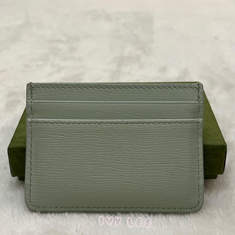 GUCCI 773428 淺藍 水藍 金字LOGO 4卡層 一夾層 卡夾 正品 二手精品-1