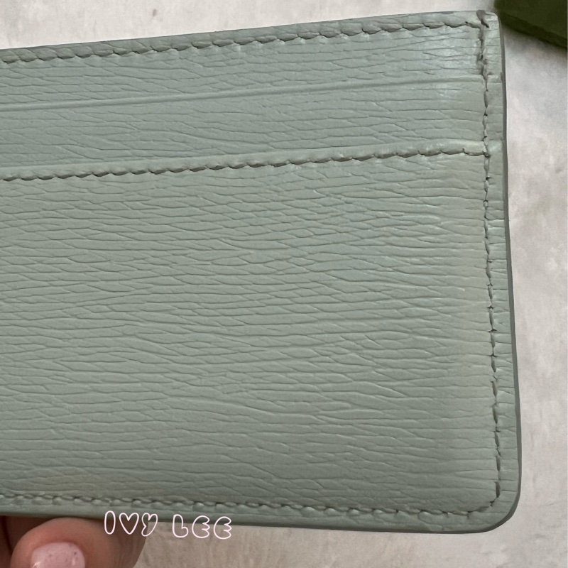 GUCCI 773428 淺藍 水藍 金字LOGO 4卡層 一夾層 卡夾 正品 二手精品-16