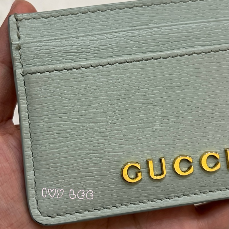 GUCCI 773428 淺藍 水藍 金字LOGO 4卡層 一夾層 卡夾 正品 二手精品-17