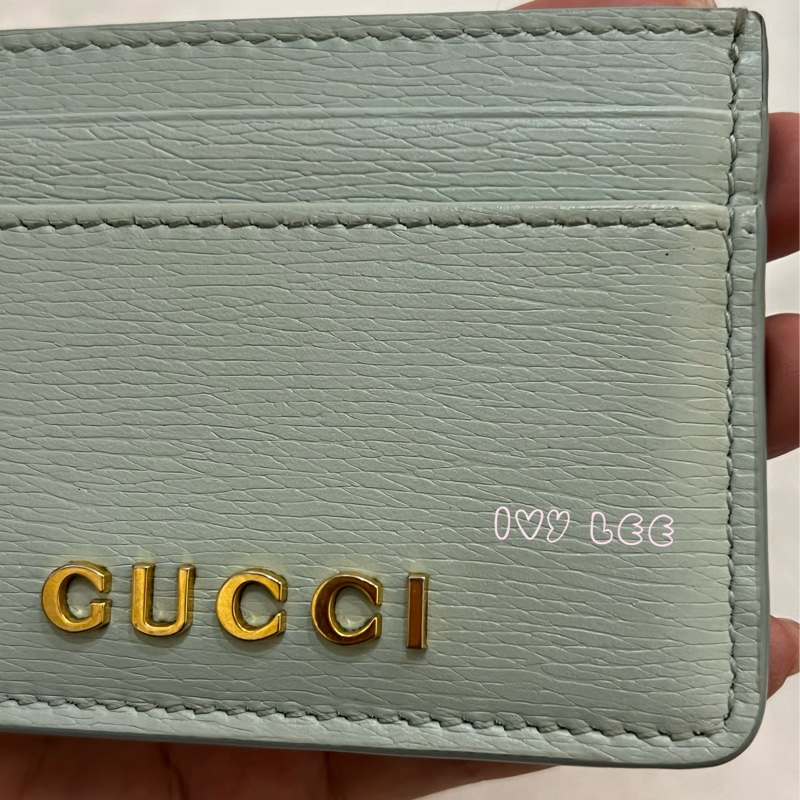 GUCCI 773428 淺藍 水藍 金字LOGO 4卡層 一夾層 卡夾 正品 二手精品-18