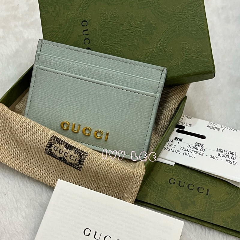 GUCCI 773428 淺藍 水藍 金字LOGO 4卡層 一夾層 卡夾 正品 二手精品-19