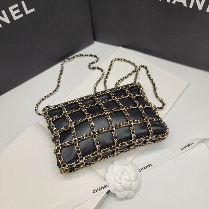 Chanel香奈兒 鳥籠系列橫版黑金 皮穿鏈網格鏈條包 ,黑金鍊條橫版單肩包。稀有限量秀款,可以斜挎-0