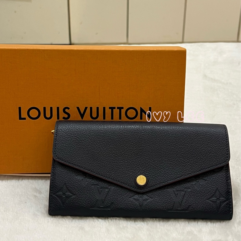 LOUIS VUITTON M62125 Sarah經典花紋牛皮壓紋扣式長夾(海軍藍) 正品 二手精品-0