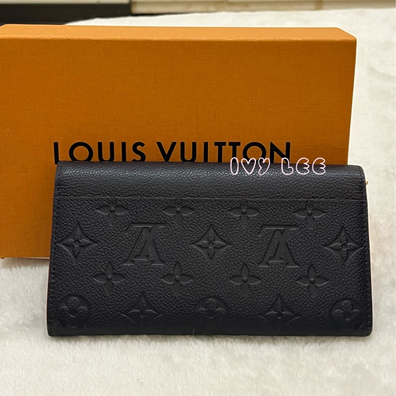 LOUIS VUITTON M62125 Sarah經典花紋牛皮壓紋扣式長夾(海軍藍) 正品 二手精品-1