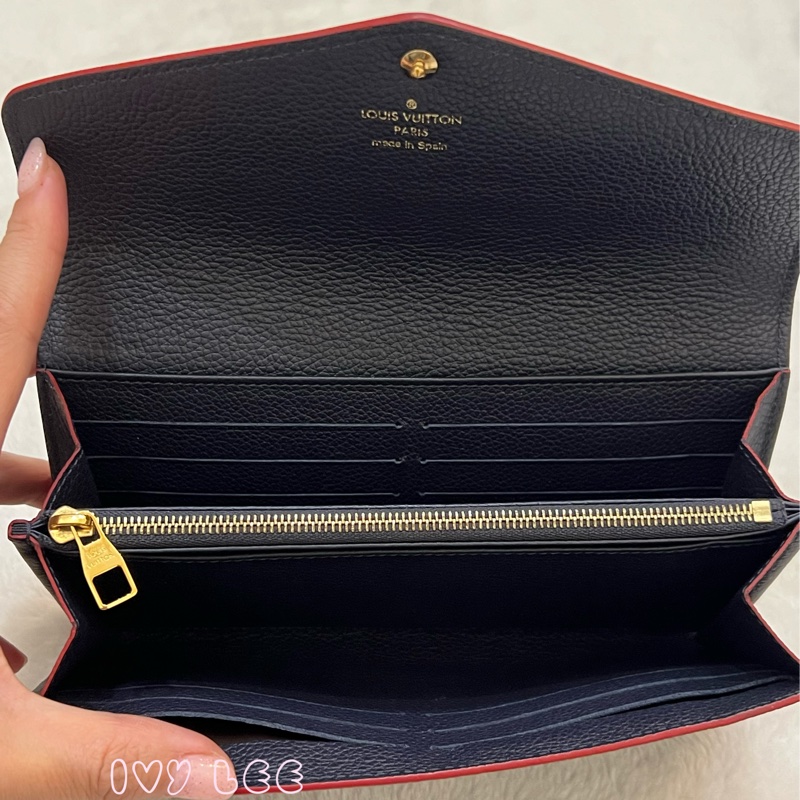 LOUIS VUITTON M62125 Sarah經典花紋牛皮壓紋扣式長夾(海軍藍) 正品 二手精品-2