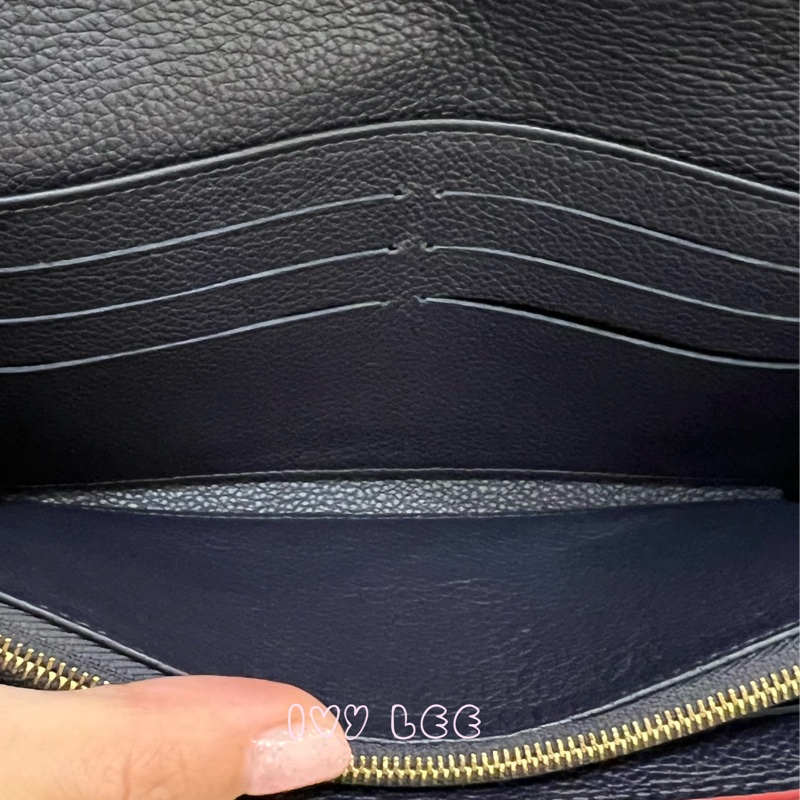 LOUIS VUITTON M62125 Sarah經典花紋牛皮壓紋扣式長夾(海軍藍) 正品 二手精品-4