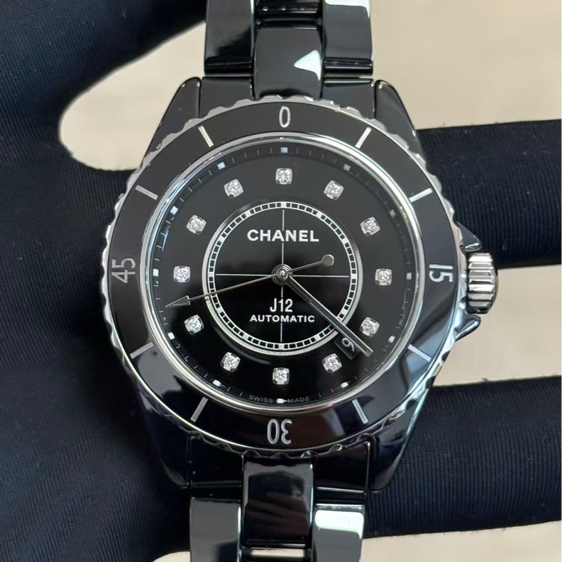 小巴黎二手名牌 正品chanel j12 38mm 鑽 機械 透背 鏤空 陶瓷錶 2024保卡 盒-10
