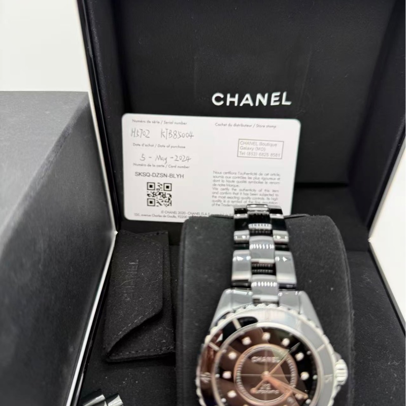 小巴黎二手名牌 正品chanel j12 38mm 鑽 機械 透背 鏤空 陶瓷錶 2024保卡 盒-11
