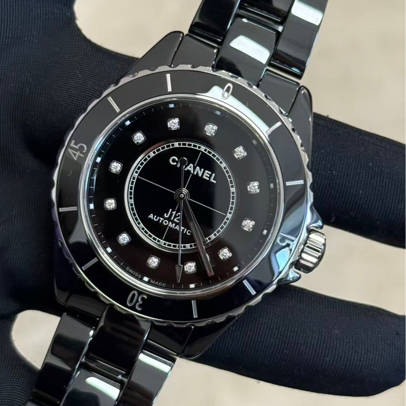 小巴黎二手名牌 正品chanel j12 38mm 鑽 機械 透背 鏤空 陶瓷錶 2024保卡 盒-14