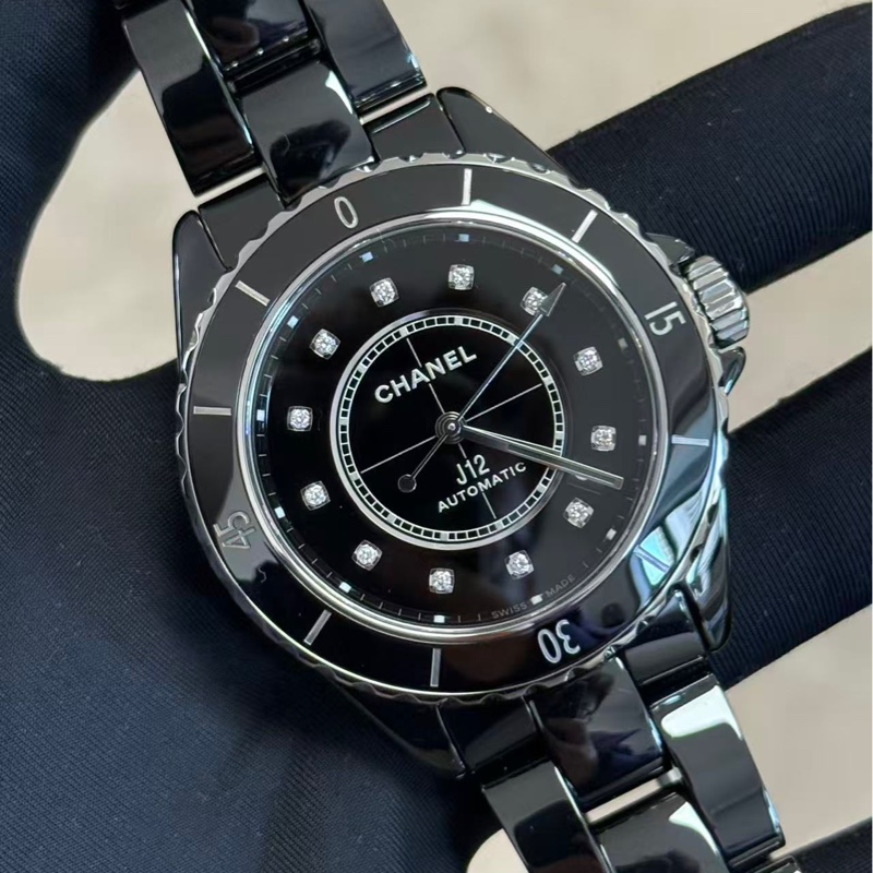 小巴黎二手名牌 正品chanel j12 38mm 鑽 機械 透背 鏤空 陶瓷錶 2024保卡 盒-15